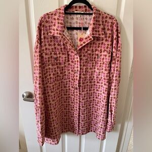 NWT Entro Corduroy Pink Floral Shirt 2x